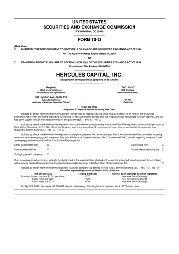 Thumbnail Hercules Capital
 10-Q Quarterly Report FY 
