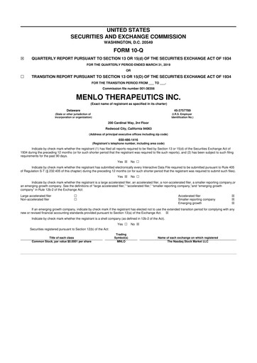 Vorschaubild VYNE Therapeutics 10-Q Quartalsbericht 2019 