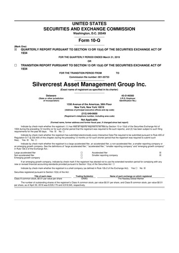 Vorschaubild Silvercrest Asset Management Group 10-Q Quartalsbericht 2019 