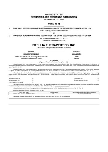 Miniature Intellia Therapeutics 10-Q Rapport trimestriel 2019 