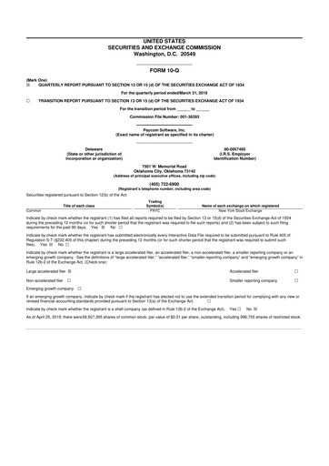 Thumbnail Paycom
 10-Q Quarterly Report FY2019 