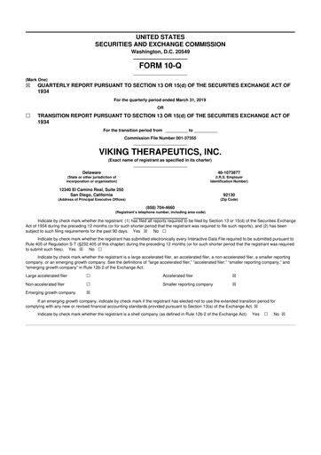 Vorschaubild Viking Therapeutics
 10-Q Quartalsbericht 2019 