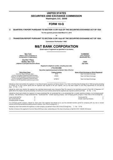 Thumbnail M&T Bank 10-Q Quarterly Report FY2019 