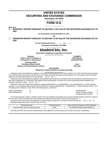Thumbnail bluebird bio
 10-Q Quarterly Report FY 