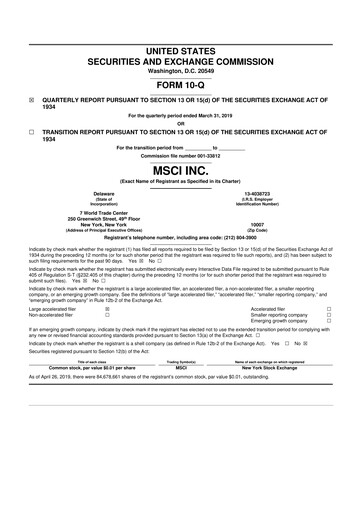 Thumbnail MSCI 10-Q Quarterly Report FY2019 