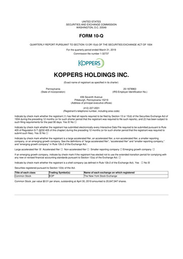 Vorschaubild Koppers Holdings 10-Q Quartalsbericht 2019 