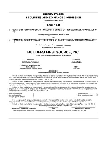 Thumbnail Builders FirstSource
 10-Q Quarterly Report FY2019 