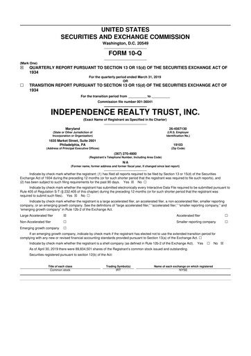 Thumbnail Independence Realty Trust
 10-Q Quarterly Report FY 
