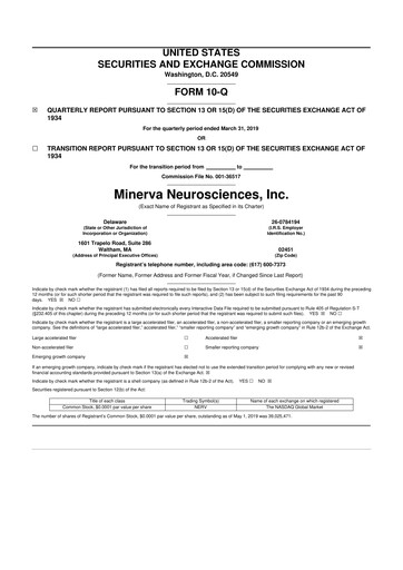 Thumbnail Minerva Neurosciences
 10-Q Quarterly Report FY 