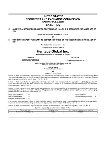 Thumbnail Heritage Global 10-Q Quarterly Report FY2019 