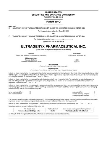 Miniature Ultragenyx Pharmaceutical 10-Q Rapport trimestriel 2019 
