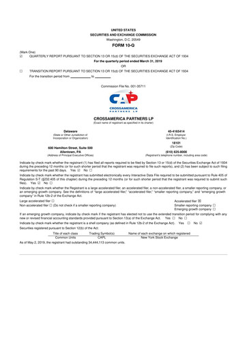 Miniature CrossAmerica Partners 10-Q Rapport trimestriel 2019 
