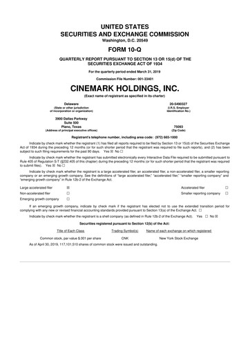 Thumbnail Cinemark Theatres
 10-Q Quarterly Report FY 