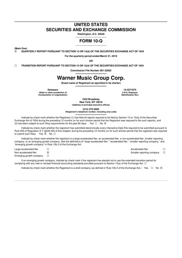 Thumbnail Warner Music Group
 10-Q Quarterly Report FY2019 