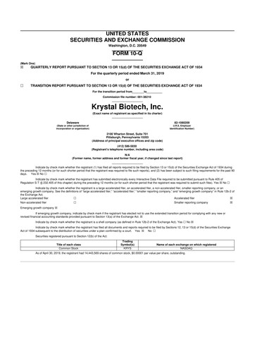 Thumbnail Krystal Biotech 10-Q Quarterly Report FY2019 
