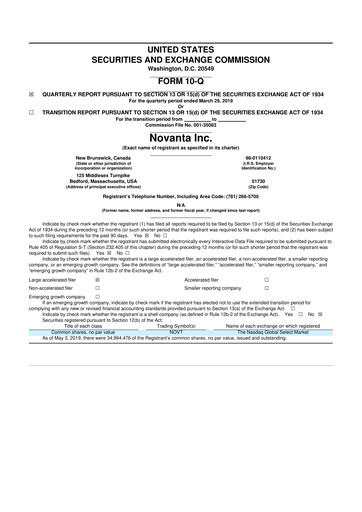 Miniature Novanta 10-Q Rapport trimestriel 2019 