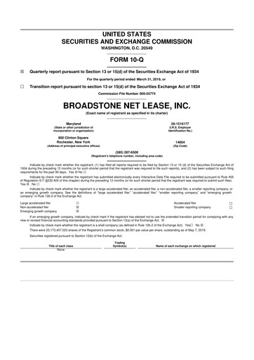 Thumbnail Broadstone Net Lease 10-Q Quarterly Report FY2019 