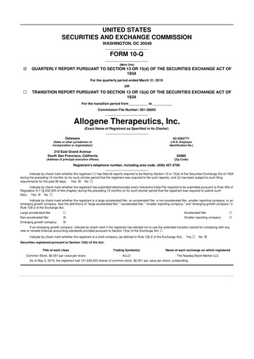 Thumbnail Allogene Therapeutics
 10-Q Quarterly Report FY 