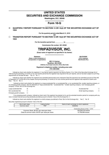 Miniature TripAdvisor 10-Q Rapport trimestriel 2019 