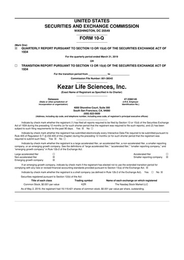 Thumbnail Kezar Life Sciences 10-Q Quarterly Report FY 