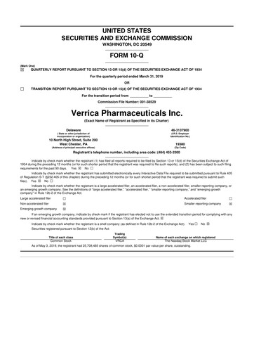 Thumbnail Verrica Pharmaceuticals 10-Q Quarterly Report FY2019 