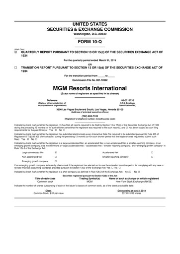 Thumbnail MGM Resorts

 10-Q Quarterly Report FY2019 