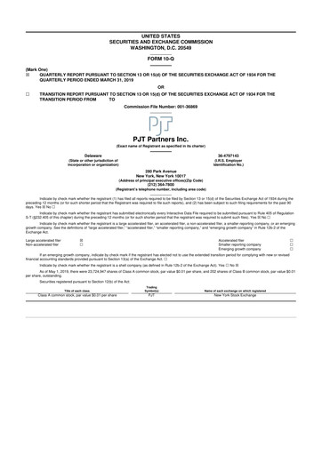 Thumbnail PJT Partners
 10-Q Quarterly Report FY2019 