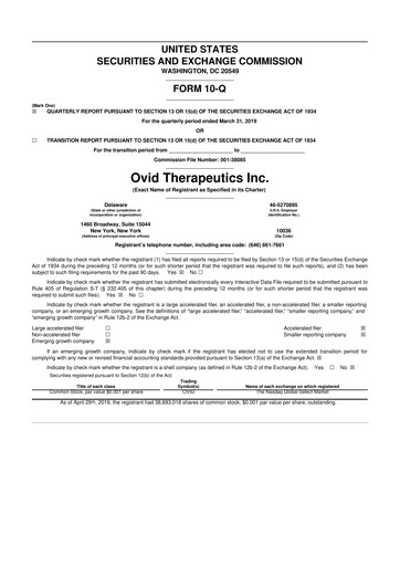 Vorschaubild Ovid Therapeutics
 10-Q Quartalsbericht 2019 