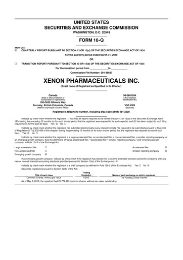 Thumbnail Xenon Pharmaceuticals 10-Q Quarterly Report FY 