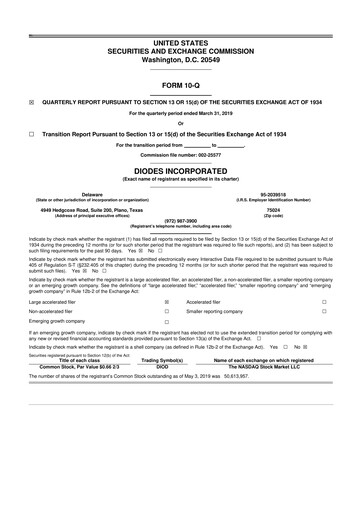 Miniature Diodes Incorporated 10-Q Rapport trimestriel 2019 