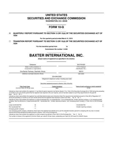 Thumbnail Baxter 10-Q Quarterly Report FY2019 