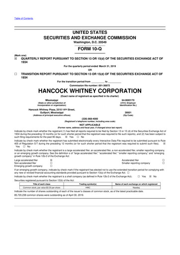Thumbnail Hancock Whitney 10-Q Quarterly Report FY2019 