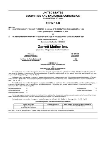 Thumbnail Garrett Motion 10-Q Quarterly Report FY 