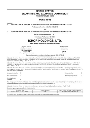 Thumbnail Ichor Systems 10-Q Quarterly Report FY2019 