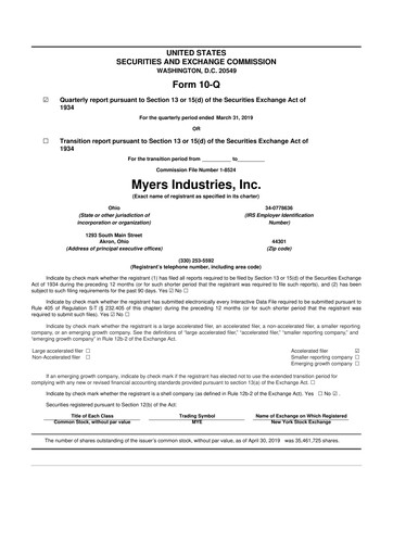 Thumbnail Myers Industries 10-Q Quarterly Report FY2019 