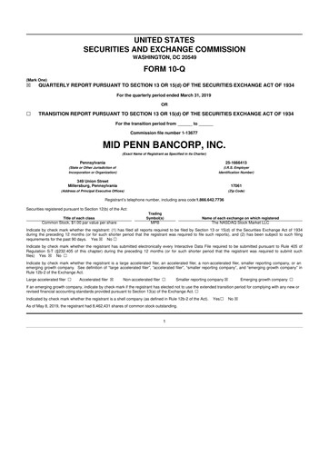 Thumbnail Mid Penn Bancorp 10-Q Quarterly Report FY2019 