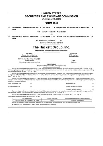 Thumbnail The Hackett Group

 10-Q Quarterly Report FY2019 