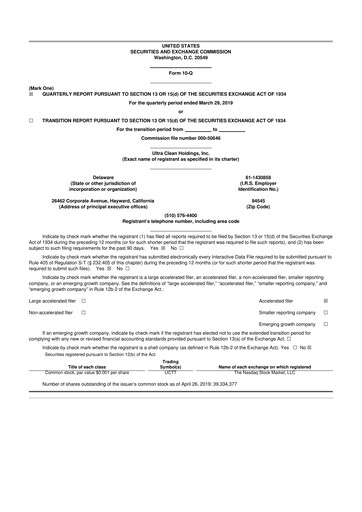 Vorschaubild UCT (Ultra Clean Holdings) 10-Q Quartalsbericht 2019 