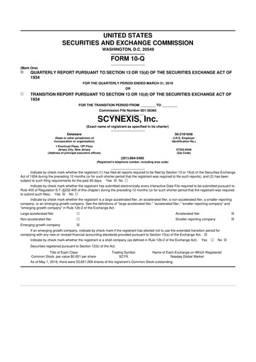 Thumbnail SCYNEXIS 10-Q Quarterly Report FY 