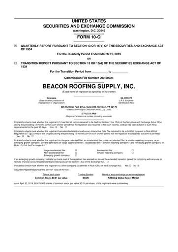 Thumbnail Beacon Roofing Supply 10-Q Quarterly Report FY2019 
