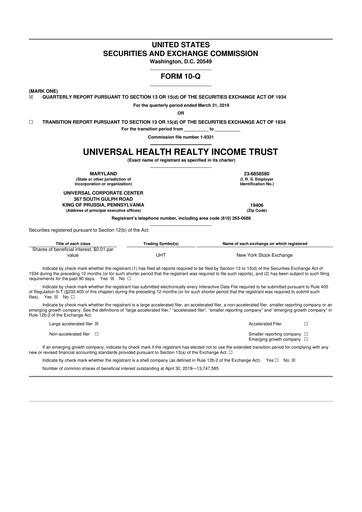 Thumbnail Universal Health Realty Income Trust 10-Q Quarterly Report FY2019 