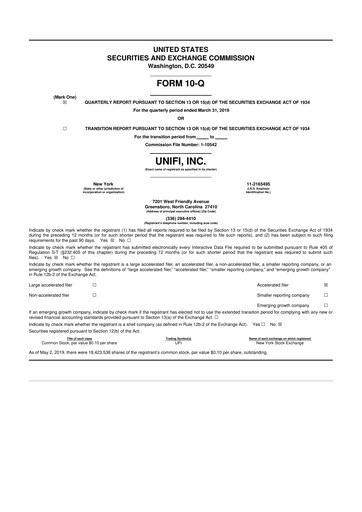 Thumbnail Unifi 10-Q Quarterly Report FY2019 