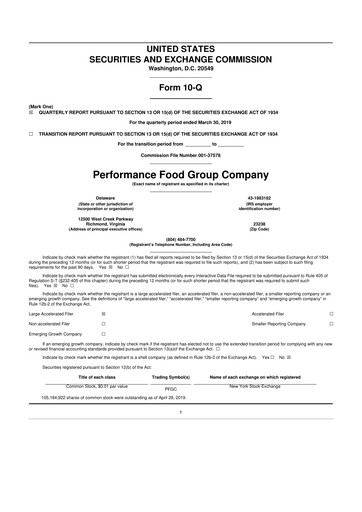 Vorschaubild Performance Food Group 10-Q Quartalsbericht 2019 
