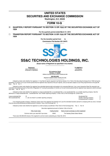 Thumbnail SS&C Technologies
 10-Q Quarterly Report FY2019 