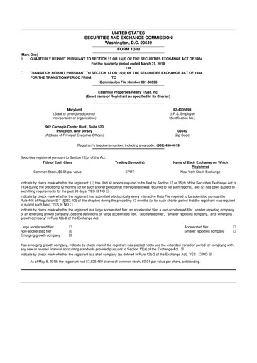 Thumbnail Essential Properties Realty Trust 10-Q Quarterly Report FY2019 