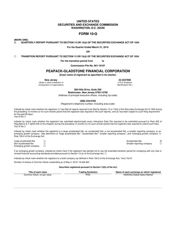 Thumbnail Peapack-Gladstone Financial 10-Q Quarterly Report FY2019 
