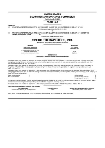 Thumbnail Spero Therapeutics 10-Q Quarterly Report FY2019 