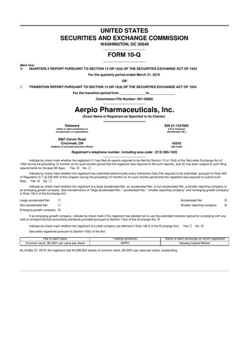 Miniature Aadi Bioscience 10-Q Rapport trimestriel 2019 