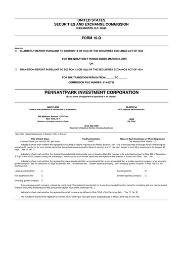 Thumbnail PennantPark Investment 10-Q Quarterly Report FY 