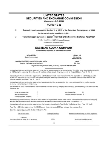Thumbnail Eastman Kodak Company 10-Q Quarterly Report FY2019 